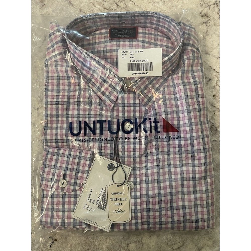 NWT UNTUCKit LS Button Up Shirt | Blue Pink Plaid | Dolcetto WF | Men’s M • Slim